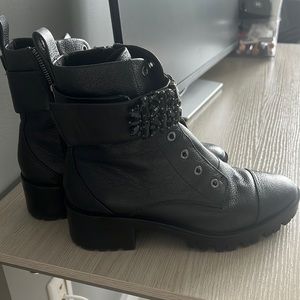 Karl Lagerfeld Paris Pippa Leather Block Heel Combat Booties